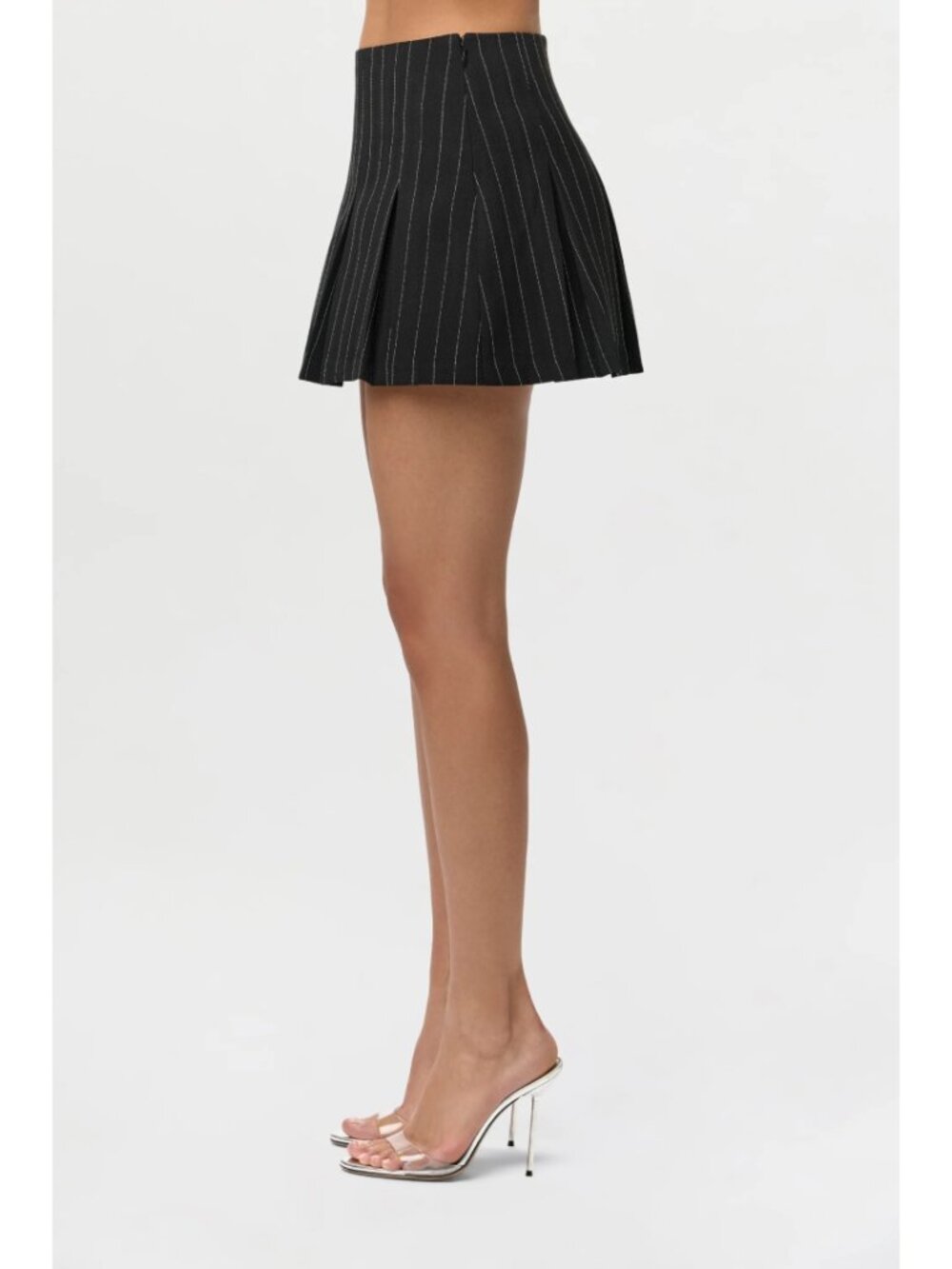 Naked Wardrobe Pinstripe Suiting Pleated Mini Skirt Black White Preppy Sz M NWT - Picture 3 of 16